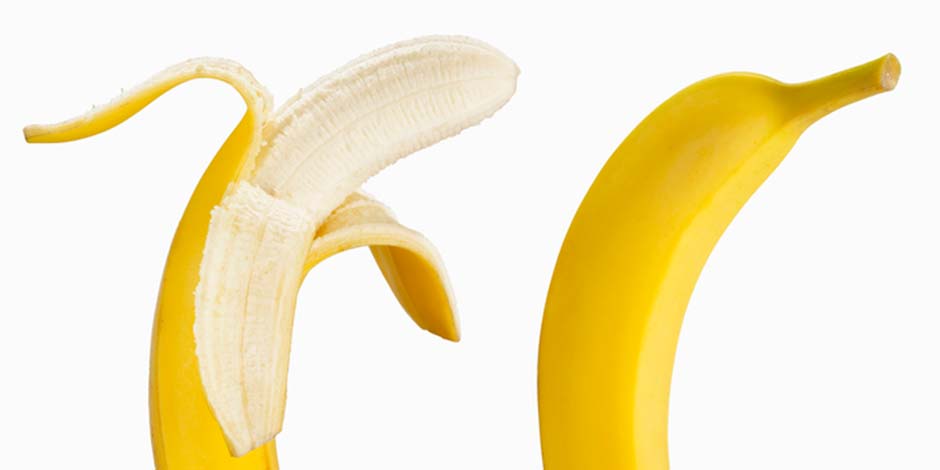 Los gatos pueden comer banana - Piel Los gatos pueden comer banana, pero poca y sin piel. Banana entera junto a una con su pulpa expuesta.