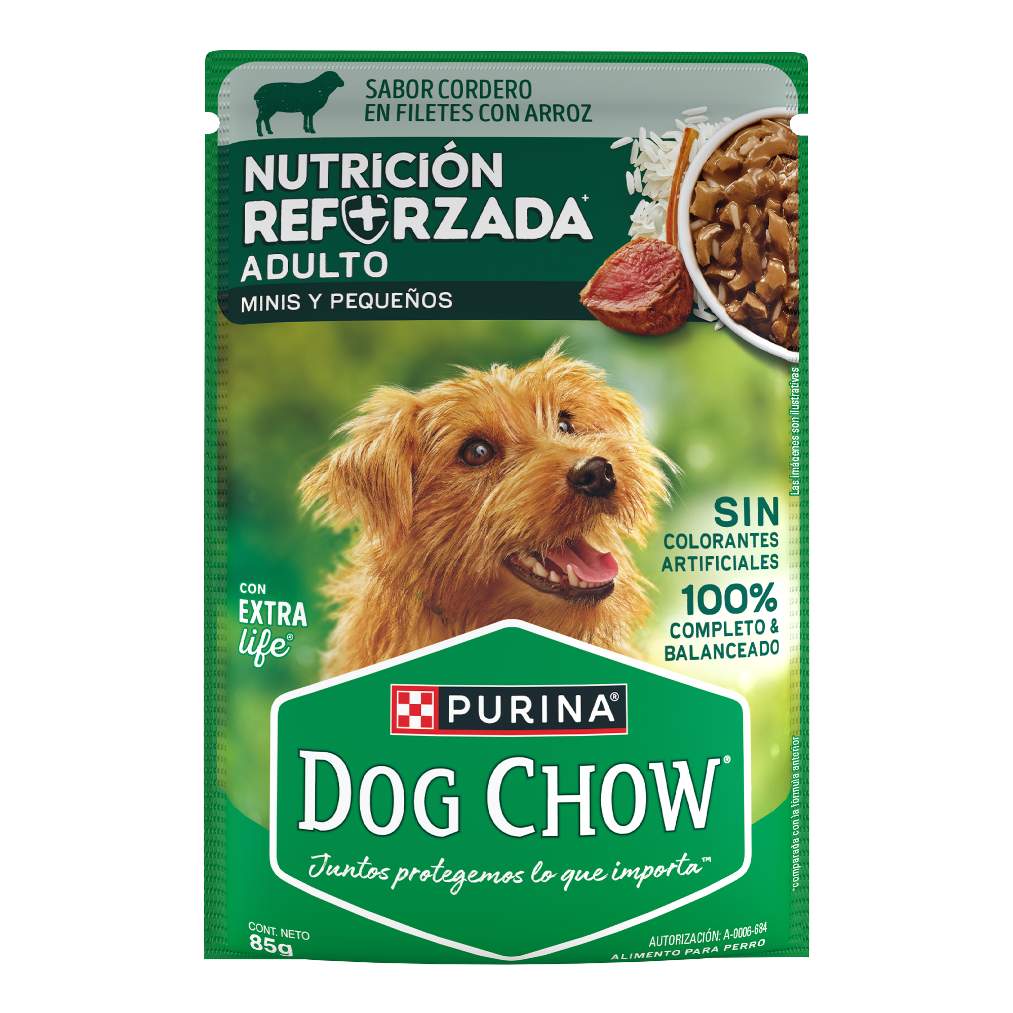 Sabrosobre Dog Chow Minis y Pequeños nutrición reforzada sabor cordero con arroz y ExtraLife