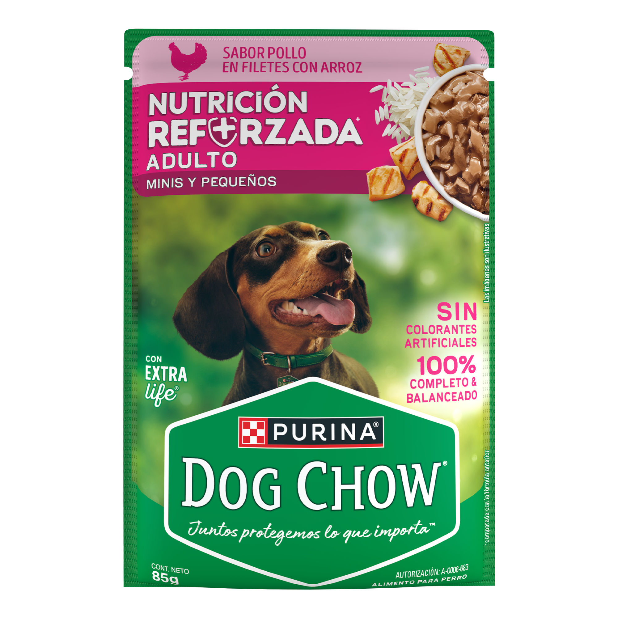 Sabrosobre Dog Chow Minis y Pequeños nutrición reforzada sabor pollo con arroz y ExtraLife