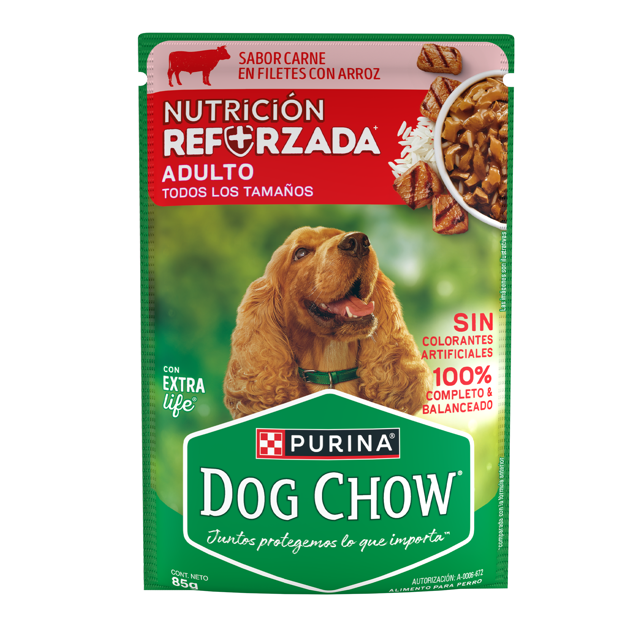 Sabrosobre Dog Chow Adultos todos los tamaños nutrición reforzada sabor carne con arroz y ExtraLife