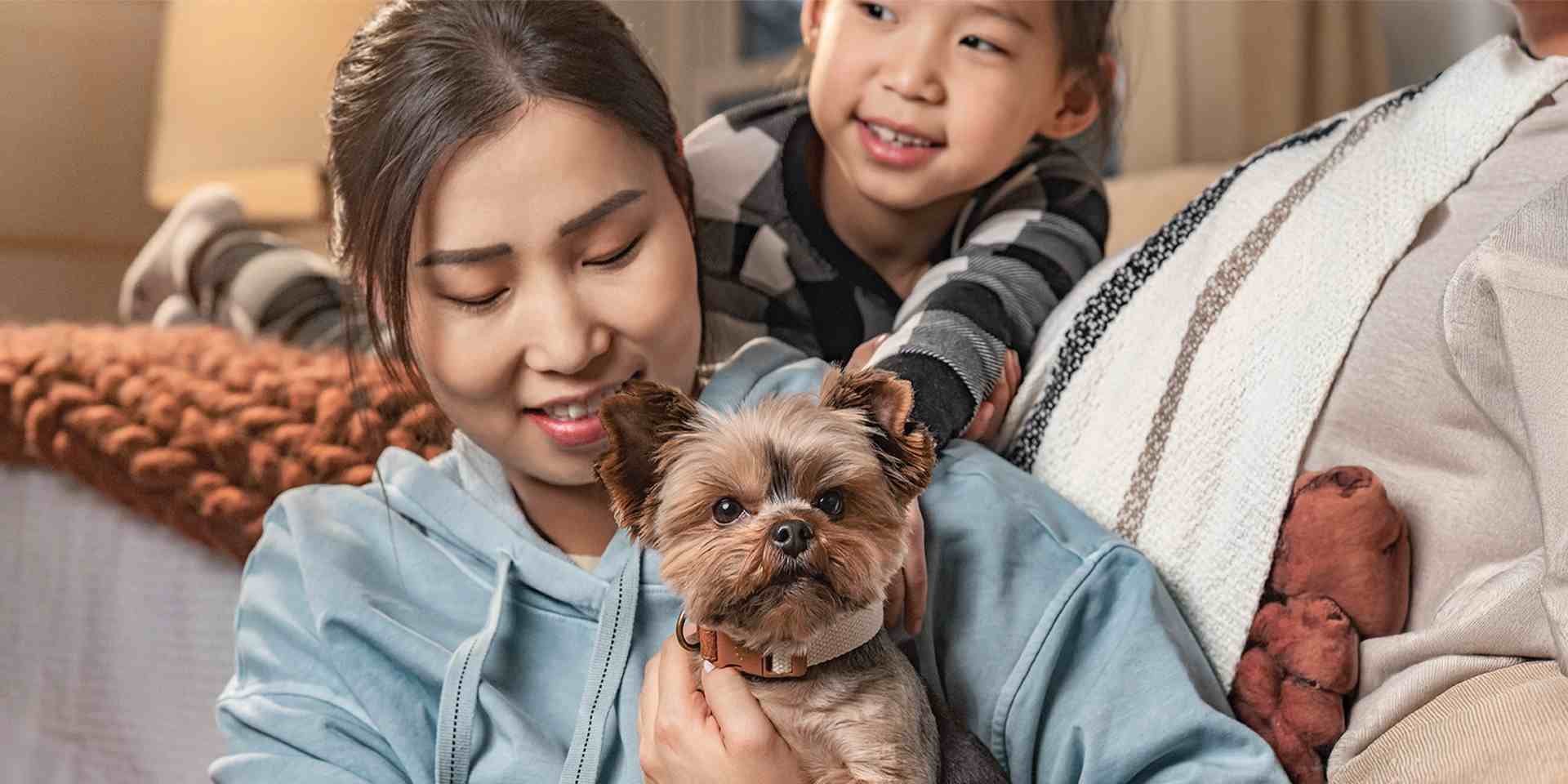 Familia junto a su mascota. La compañía: uno de los más importantes beneficios de tener un perro.