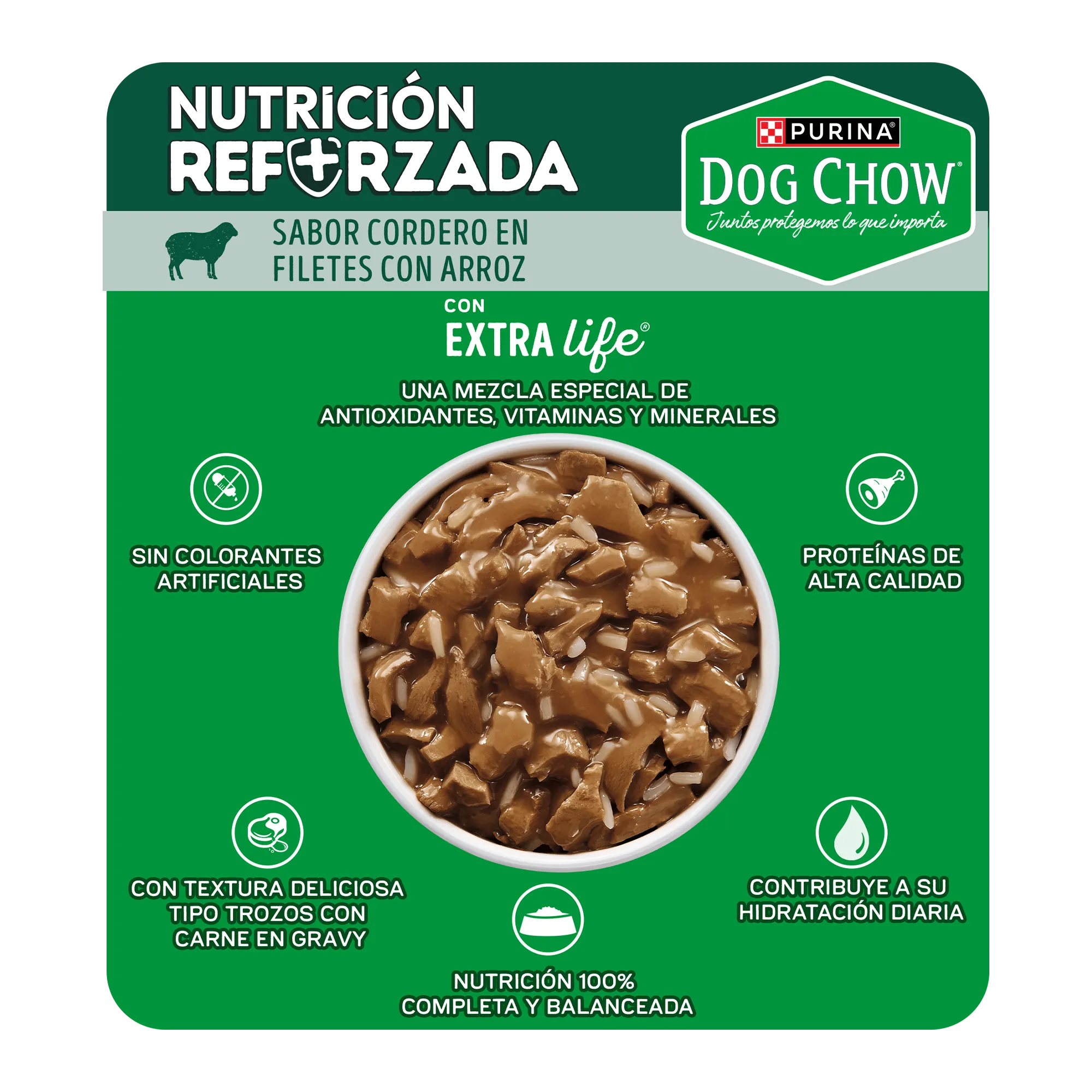Sabrosobre Dog Chow Minis y Pequeños nutrición reforzada sabor cordero con arroz y ExtraLife